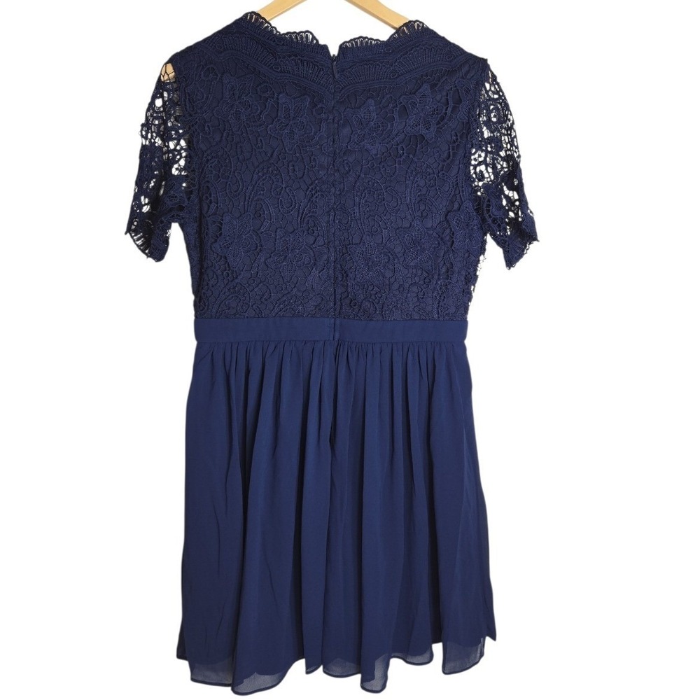 Lulus Navy Blue Lace Chiffon V-Neck Fit and Flare Cocktail Mini Dress Womens L - Picture 4 of 6